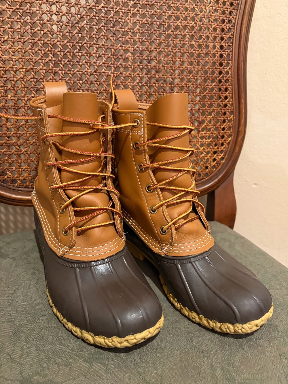 L.L. Bean Dark Brown & Tan Women's Waterproof Duck Boots, Size 6